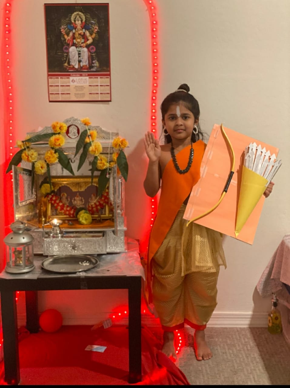 A student dressed as Bhagvan Ram for Ram Navami celebrations