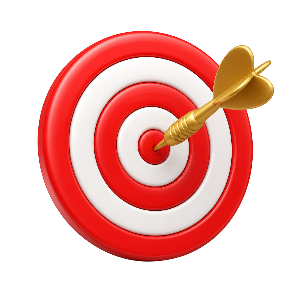 3D illustration of a target with a dart in the bullseye